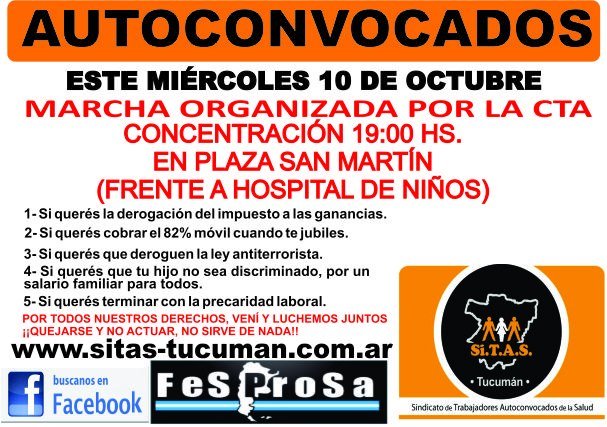 MARCHA PLAZA INDEPENDENCIA MIERCOLES 10 DE OCT – 20 HS