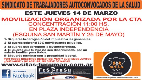 Este Jueves 14 de Marzo – Movilización organizada por la CTA
